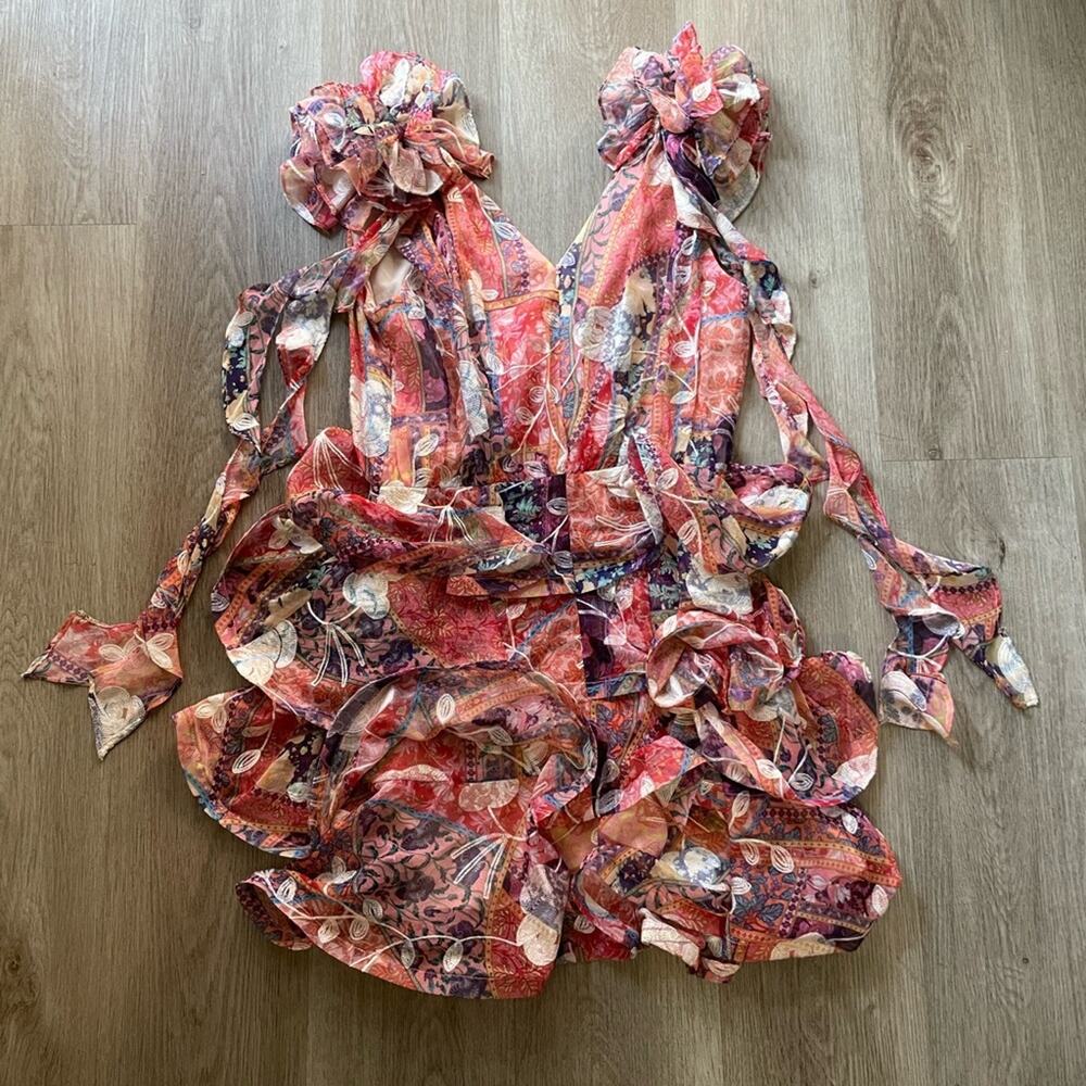 elliatt electro red multi print floral embroidered tiered ruffle mini dress NEW - Picture 6 of 9